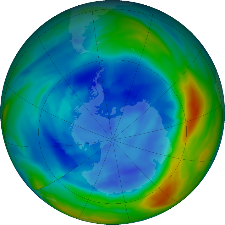Antarctic ozone map for 20 August 2020